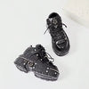 Women's Platform Biker Boots Lace Up Motorcycle Ankle Boots Black Metal Combat Y2K Goth Punk Booties Fashion Shoes Outdoor Footwear Rock Boots