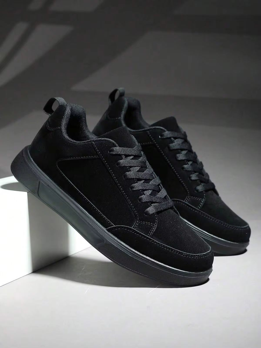 Men's Black Slip-On Sneakers, Comfortable Casual Minimalist Style Shoes For Daily Commute And Leisure