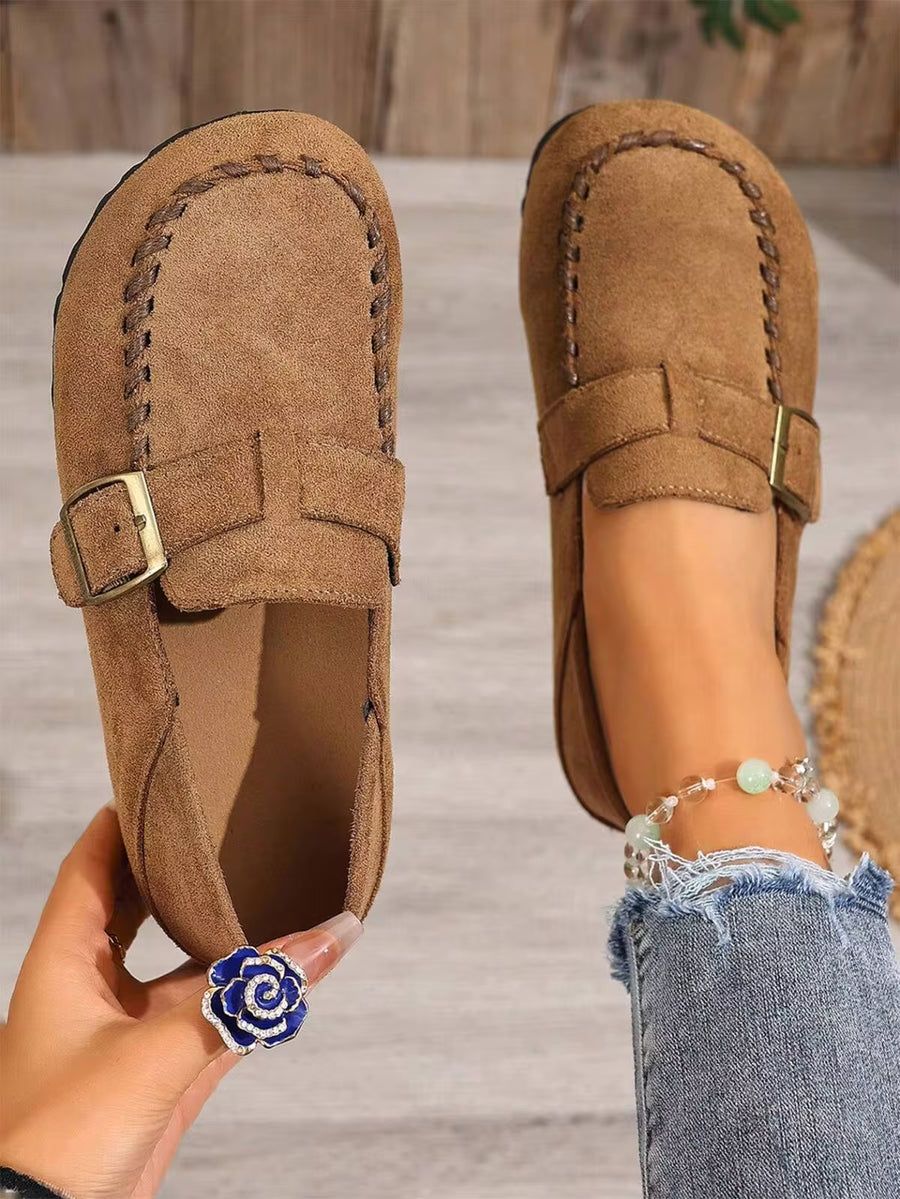 Women's Flat Casual Shoes With Adjustable Buckle, Soft And Comfortable, Round Toe And Widened Wedge Heel, Suitable For School, Dates, Shopping, Walking And Office, Combining Leisure And Sports, Women's Single Shoes Can Be Worn All Year Round.