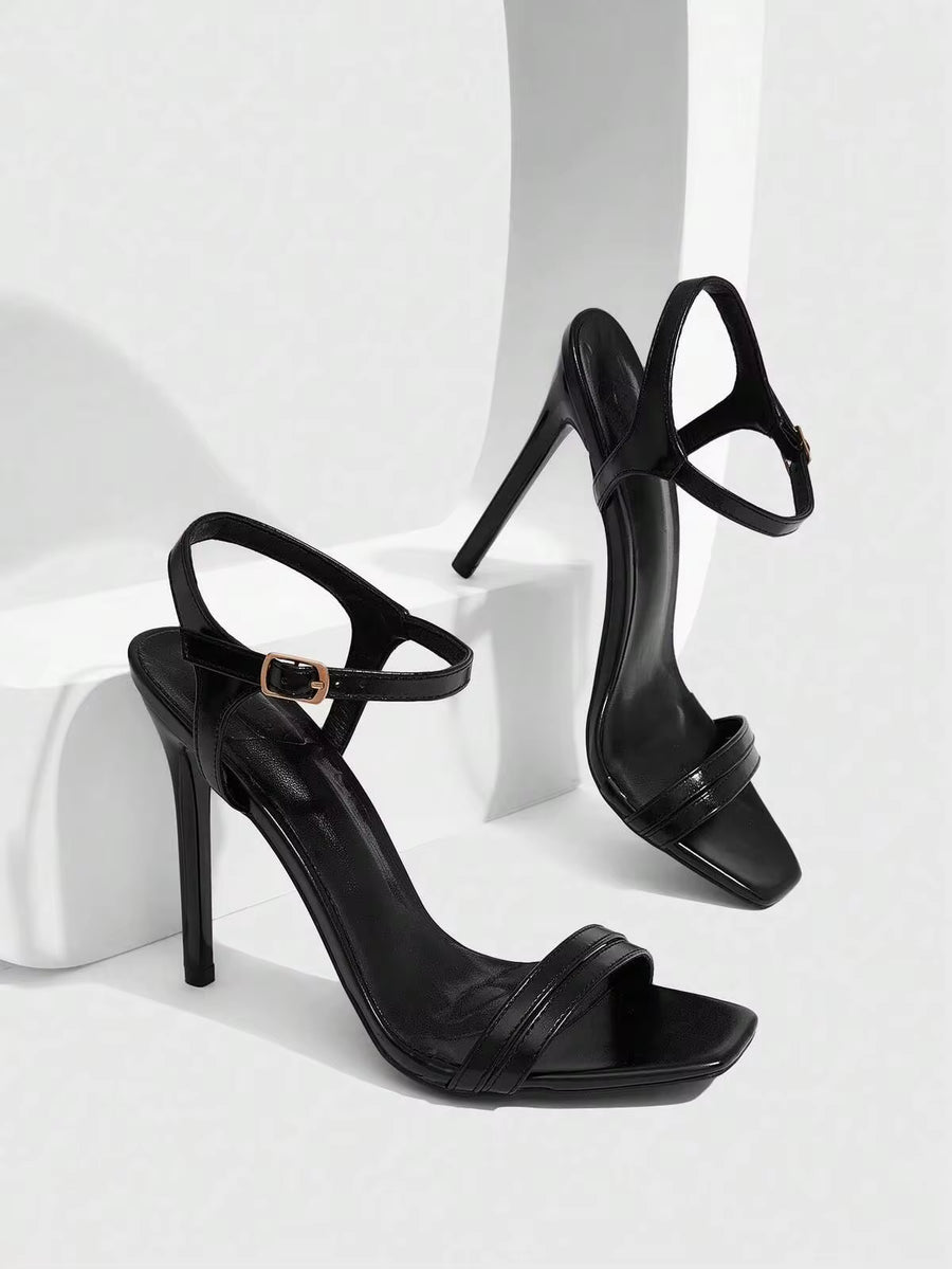 CUCCOO SZL Women's High Heel Square Toe Black Fashion Sexy Sandals